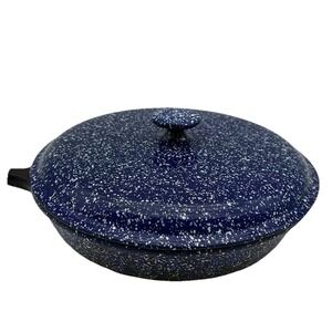 Vintage L.L. Bean Blue Enamel 10" Cast Iron Skillet With Lid Pre Owned Condition